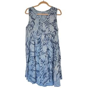 Rosemarine 100% Linen Watercolor Blue Knee Length Dress Women's S